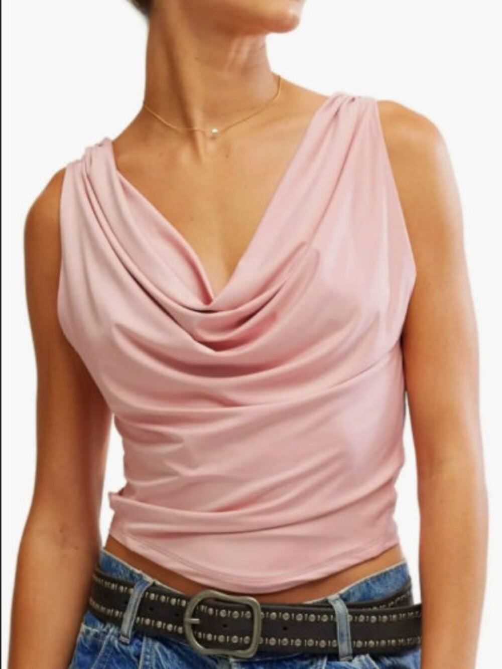 Free People City Nights Cowl Neck Sleeveless Top Pale Rose Size XL